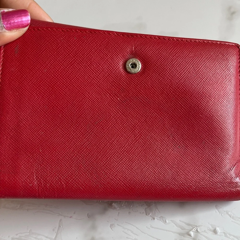 PRADA red Saffiano Leather Wallet. PRADA logo on flap. Preowned condition. - Picture 5 of 16